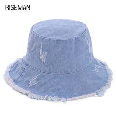 China Custom Distressed Blue Character Bucket Hat Wholesale Cleared Vintage Denim Worn Empty Bucket Hat for sale