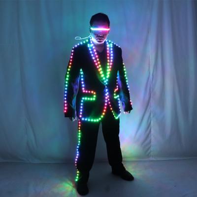 China BRA Full Color Pixel LED Lights Up Jacket Coat Stage Dance Costume Tron RGB Light Up Stage Costume Equipment for sale