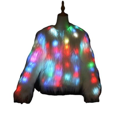 China BRA Led Light Shiny Faux Fur Coat Overcoat Dancing Christmas Party Decorative Jacket for sale