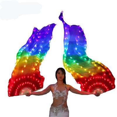 China WINGS New Belly Dancing LED Silk Fan Veil stage props performance props colorful light up LED rainbow silk fan veils for sale