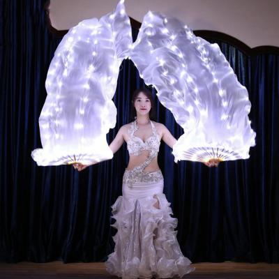 China WINGS New Silk Belly Dance Fan Veil LED Fans Light Up Shiny Pleated Carnival LED Fans Stage Performance Props Props Costume for sale