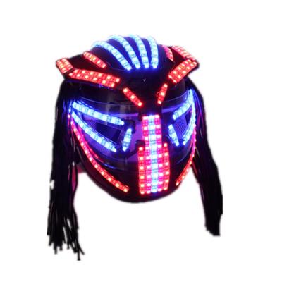 China Stage Dress Outfits Hat Headwear Bar Show Christmas Ballroom Dance LED Helmet Singer Glowing Full Face Mask TEM008 for sale