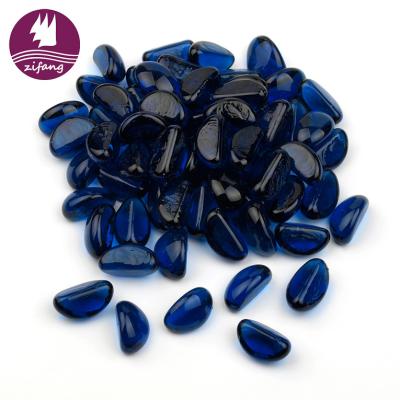 China Light Blue Fire Pit Glass Cashew Beads Glass Fireplace Decoration Contemporary Wholesale Quality for sale