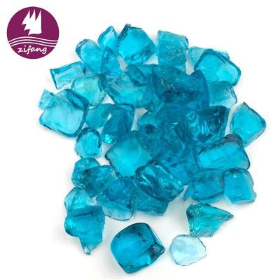 China Factory Direct Supply Stocked Aqua Light Blue Fire Pit Easy Cleaning Glass Rock for sale