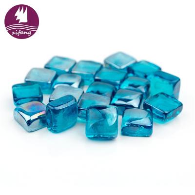 China Hot Selling Wholesale Stocked Cube Fire Break Glass Glass For Fire Pit Decoration Iridescent Glass for sale