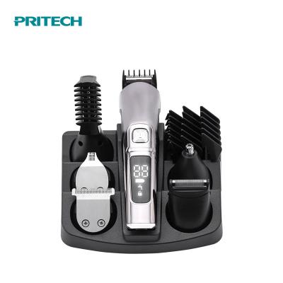 China PRITECH Commercial Private Label LED Display USB Cordless Rechargeable Men 6 in 1 Grooming Kit for sale