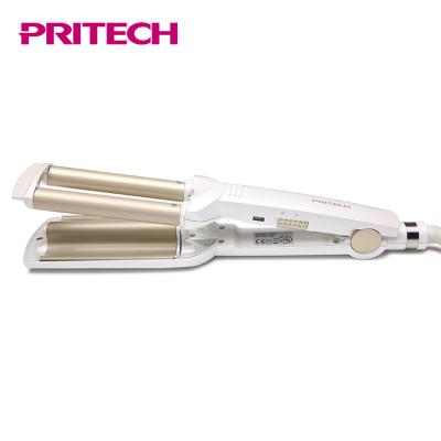 China Cool Tip White or Customized PRITECH Professional Ceramic Hair Wave Crimper with LED Hair Curler for sale