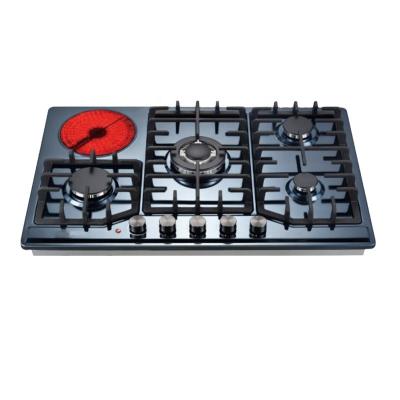 China Hotel Factory Wholesale 86cm Width Black Stainless Steel 1 Panel Electric Hot Plate With 4 Gas Burner Gas Hob for sale