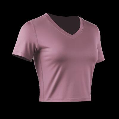 China Breathable Slim Fit Running Top Women's Quick Dry Yoga Clothes Shaping Short Sleeve Fitness Clothes V-Neck Exposed Navel for sale