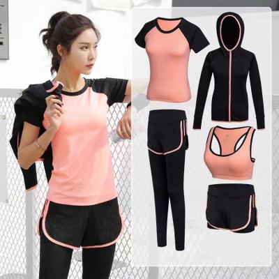 China Women's Seamless Gym Legg Tops And Workout Crop Top Breathable Fitness Set Long Sport Wear 5 Piece Yoga Suit for sale