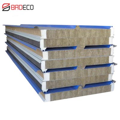 China Warehouse Customized 150mm 200mm Thickness Fireproof Insulation Rock Wool Roof Sandwich Panel for sale