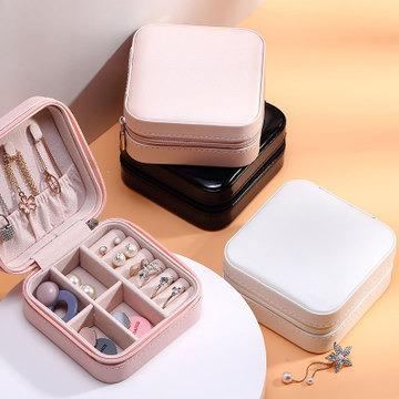 China Lady Earring Jewelry Storage Box Travel Jewelry Organizer PU Leather Zipper Closure Necklaces Storage Travel Jewelry Box Small for sale