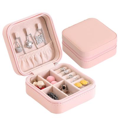 China Lady's Travel Jewelry Box Earring Jewelry Storage Box Travel Jewelry Organizer PU Leather Zipper Closure Necklaces Storage Small for sale