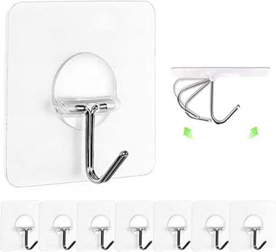 China Transparent Reusable Seamless Wall Hooks Sustainable Waterproof And Oilproof Bathroom Kitchen Bathroom Heavy Duty Self Adhesive Hook for sale