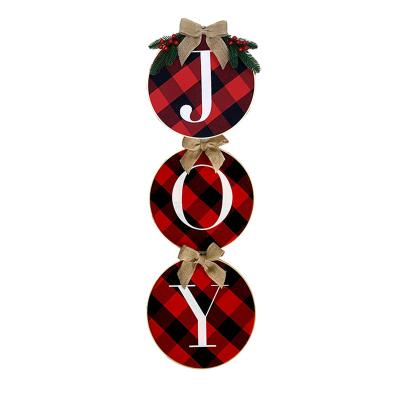 China Baby Playing Red and Black Door Lattice Christmas Hanging Wreath Christmas Decoration Joy Pendant New Christmas Decorations for sale