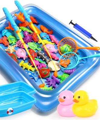 China Baby Playing Fishing Game Toy Set with Spinning Board Now with Music On/Off Switch for Quiet Play | Includes 21 Fish and 4 Fishing Poles | for sale