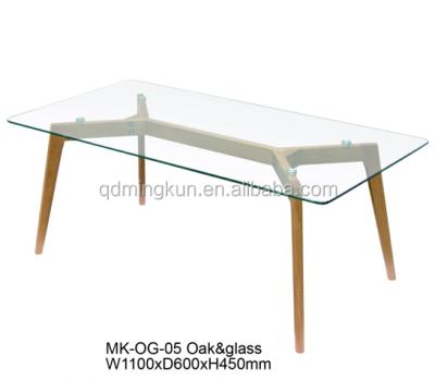 China Solid wood glass dining table with solid oak for sale