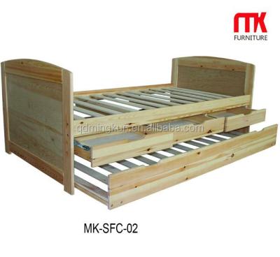 China Fashionable Bedroom Pine Wood Bed With Pull Out Bed Bedroom Furniture for sale