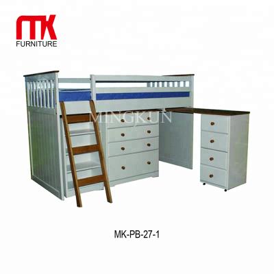 China Modern solid pine wood kids plot bed with desk and study wardrobe for sale