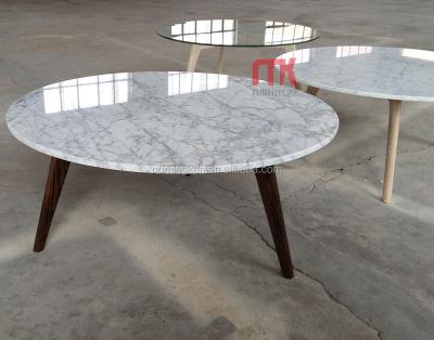 China Mid century modern solid wood coffee table with oak frame and marble top for sale