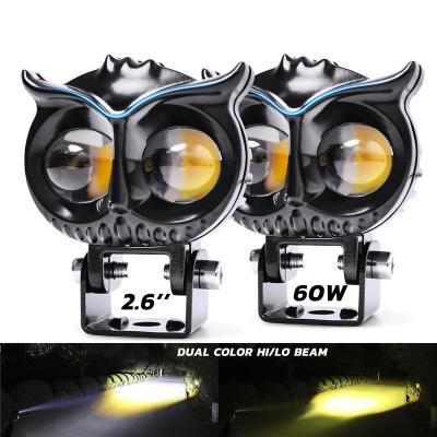 China Wholesale OWL Fog Light Parts/Pc Aviation Aluminum Lens High Low Beam For Motorcycle 60W White Yellow Color Double Led Mini Driving Light Motorcycle for sale