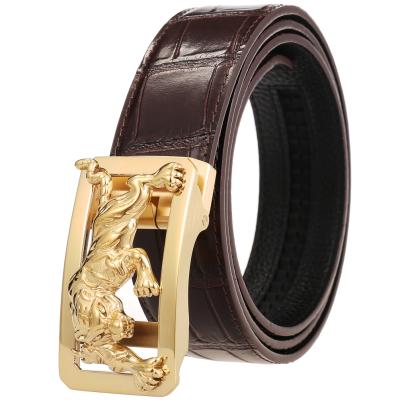 China Luxury Stainless Steel Automatic Buckle Cowhide Genuine Leather Brown/Black Dress Belts For Men for sale