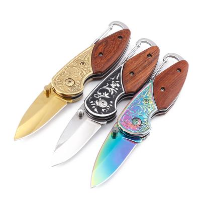 China High Hardness Multifunction EDC Survival Knives Camping Wooden Handle Pocket Knife Folding Optional Outdoor Knife for sale