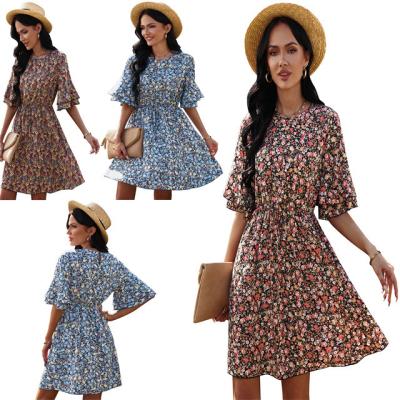 China 2022 New Breathable Women's Summer Wish Foreign Trade Floral Chiffon Dress Women 5 for sale