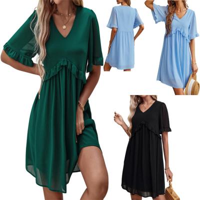 China 2022 spring and loose and thin v-neck fashion new summer chiffon dress women's spring and skirt for sale