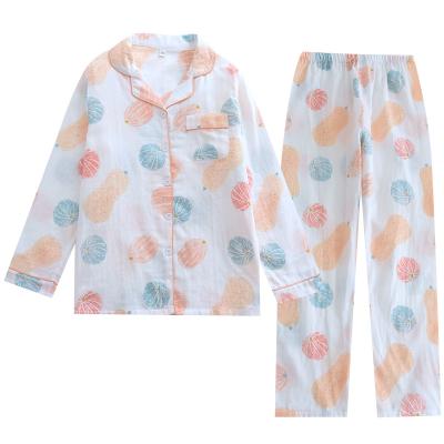 China Wholesale Pumpkin Two Piece Women's QUICK DRY Cotton Homewear Gauze Pajamas Set for sale