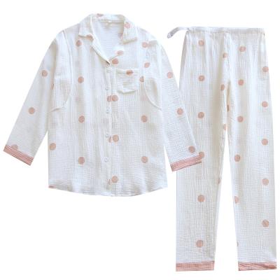 China Customized women's pajamas QUICK DRY slim cardigan cotton home clothes spring and autumn double-layer gauze women's spring and summer for sale