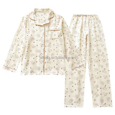 China QUICK DRY women's double-layer crepe pajamas thin cardigan Japanese home clothes spring and autumn cotton home clothes for sale