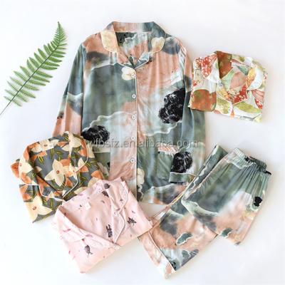 China Women's Spring and Autumn Rayon Customized Women's Spring and Autumn Rayon Women's Cotton Silk Summer Homewear Two-Piece Suit for sale