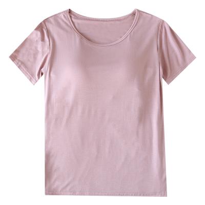 China Custom Women's Flat Top Summer Anti-Wrinkle O-Neck Simple Short Sleeve Loose T-Shirt With Bra for sale