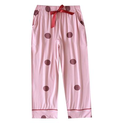 China hot sale Anti-wrinkle cotton sleep bottoms home wear polka dot cropped pants for sale