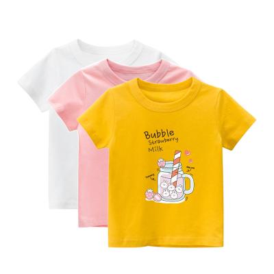 China 2022 Hot Sale Casual Loose Round Neck T-shirt Cotton Girls Tops Girls Clothing For Summer for sale