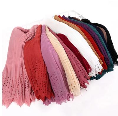 China Pearl Chiffon 2021 New Design Women Chiffon Shawl Crush Laser Cut Muslim Hijab Heavy Chiffon Shawls Scarf for sale