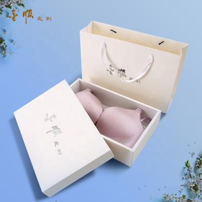 China Cardboard Biodegradable Rigid Folding Paper Box with Bag and Handle Bra Box Boxes Lady Underwear Packaging Set for sale