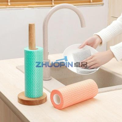 China 35g durable color spunlace nonwoven100% polyester kitchen duster dish cleaning cloth no nowen no dry runs roll of a duster for sale