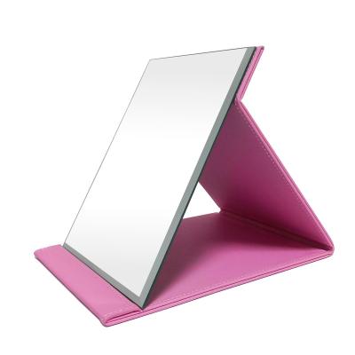 China Custom high-definition flat single side desktop makeup large folding size PU cover mirror for sale