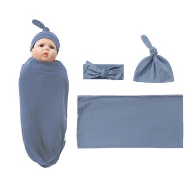 China Fashion 3Pieces/set New Design Newborn Baby Wraps Cotton Set Baby Born Gifts Baby Wraps Wrap Headband Hat Set for sale