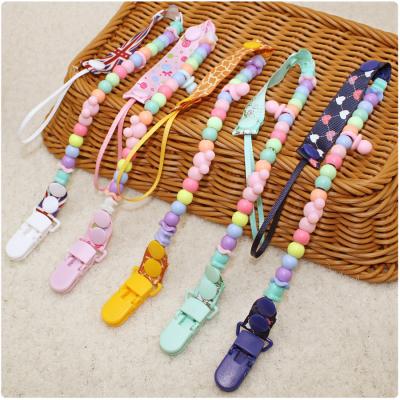 China BPA Free Pacifier Chain Silicone Teether Beads Baby Pacifier Clip Holder Silicon Pacifier Holder Clip for sale