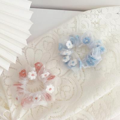 China Custom Women Hair Accessories Sweet Ribbon Fashion Embroidery Scrunchies Flower Hairband Organza Scrunchies for sale