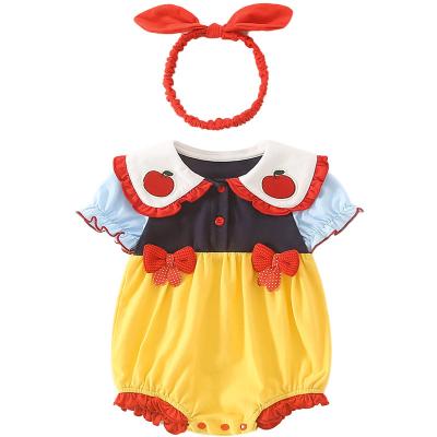 China Anti-Shrink Summer Babies Cotton Newborn Outfits Set 2Pcs Casual Short Sleeve Patchwork Overalls With Bow Headband Clothes for sale