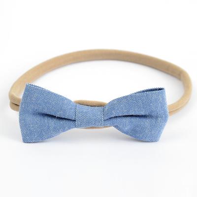 China Pretty Lady Best Selling Solid Color Fashional Bowknot Hair Ring Band Denim Hair Bow Elastic Headband For Babies for sale