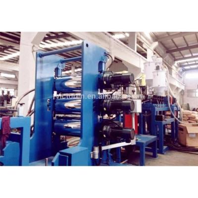 China High Efficiency 90KW PVC Sheet Processing Machine Line Of Sheet With 3 Rollers Calander for sale