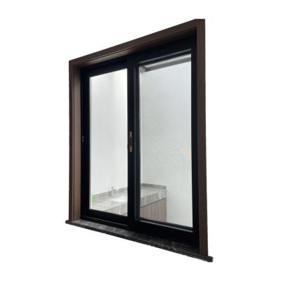 China Sliding Double Cut Glass Black Thermal Window Wide Waterproof Aluminum Sliding Windows With Mosquito Mesh Exterior for sale