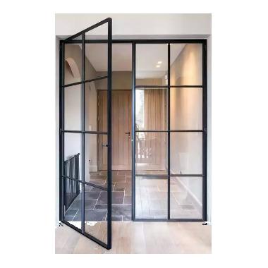 China Thermal Insulation Security French Doors Double Glazed Thermal Broken Steel French Doors Vintage Style Grill Aluminum Alloy French Door Swing for sale