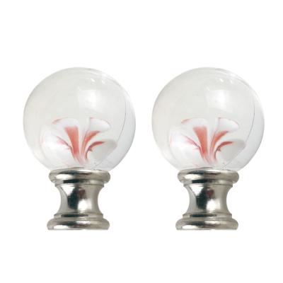 China Popular transparent glass shiny ball with red orchid inside decoration for lamp finial for sale