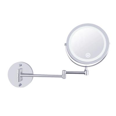 China Hot Sale 7Inch LED Magnifying Double Size No Drill Make Up Mirror With 10X/5X Magnification Swivel Bathroom Wall Mounted Vanity Mirror for sale